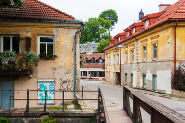 VILNIUS, LITHUANIA - September 2, 2017: Uzupio in Vilnius' old town, a UNESCO World Heritage Site