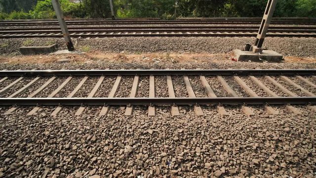 Railway rails in India. Video in motion.