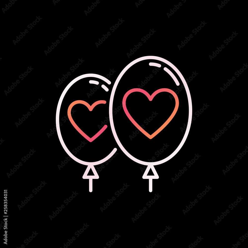 Aufkleber two balloons with heart vector colorful linear icon or symbol on dark background
