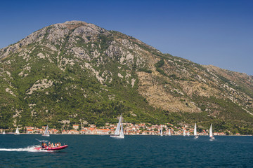 Sunny Mediterranean landscape. Montenegro, Bay of Kotor.