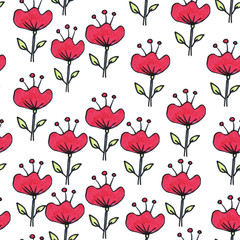 Obraz premium Seamless floral pattern. Flowers painted with markers. Print for fabric and other surfaces