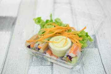 Fresh spring rolls with fresh vegetable and crab stick