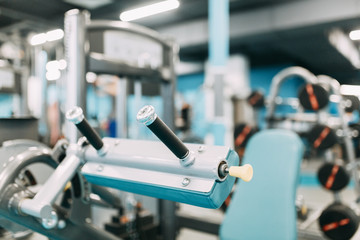 Gym with dumbbells and barbells. Treadmill, Marco shooting hall.