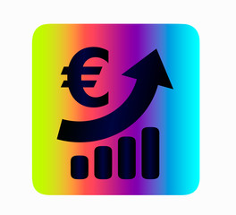Iconography euro currency growth - neon icon isolated. Bank and finance, currency exchange