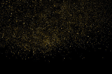 Gold Glitter Texture Isolated On Black. Amber Particles Color. Celebratory Background. Golden Explosion Of Confetti. Design Element. Vector Illustration, Eps 10.