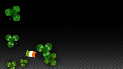Vector Clover Leaf  and Ireland Flag Isolated on Transparent Background. St. Patrick's Day Illustration. Ireland's Lucky Shamrock Poster. Invitation for Irish Concert in Pub. Tourism in Ireland.