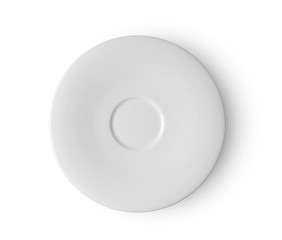 white plate on white background. top view