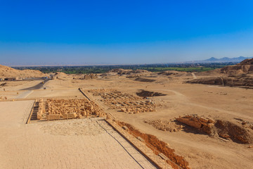 Archaeological site near the temple of Hatshepsut in Deir el-Bahri. Excavations of ancient Egypt on the West Bank of the Nile near Luxor (ancient Thebes) in Egypt
