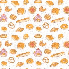 Hand drawn bread seamless pattern