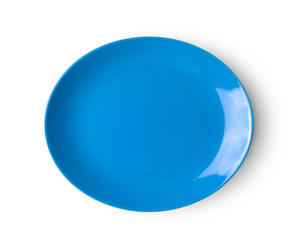 blue ceramic plate on white background
