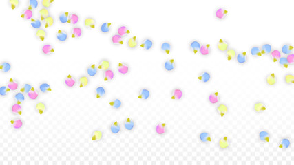 Vector Realistic Colorful Petals Falling on Transparent Background.  Spring Romantic Flowers Illustration. Flying Petals. Sakura Spa Design. Blossom Confetti. Design Elements for Wedding Decoration.
