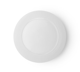 white plate on white background. top view