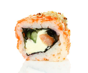 Sushi roll pieces with salmon, rice and nori