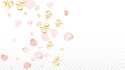 Vector Percentage Sign and Hearts Confetti on Transparent Background. Percent Sale Background. Business, Economics, Finance Print. Discount Illustration. Promotion poster.