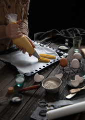 Process of cooking french dessert eclairs