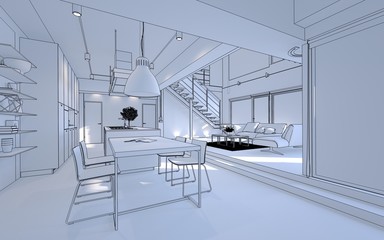 Modern spacious monochromatic white living room