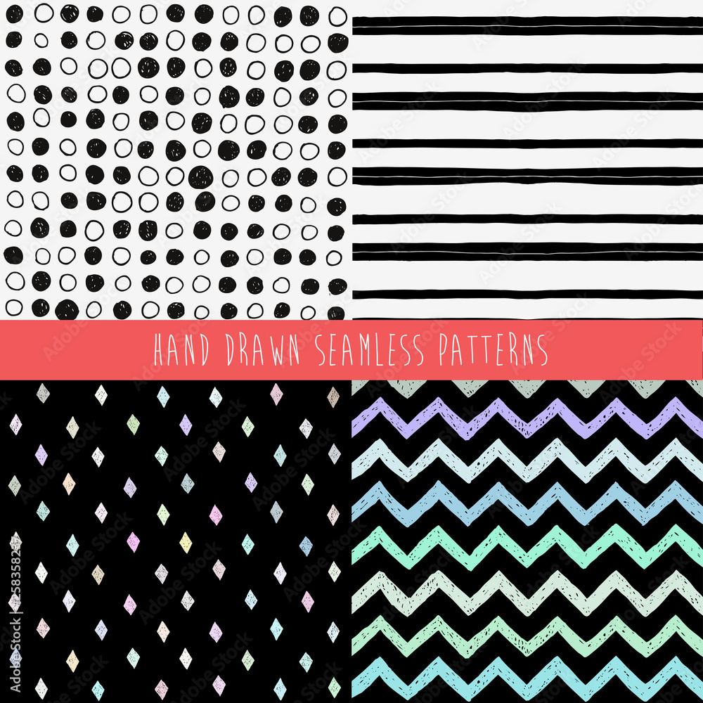 Poster set of abstract hand drawn patterns. vector illustration.