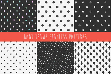 Set of abstract hand drawn patterns. Vector illustration.