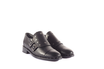 Beautiful elegant suede blue women's open summer shoes sandals high-heeled on a white background, isolated.