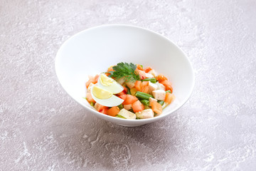 Salad with green beans, chicken fillet, tomato and cabbage