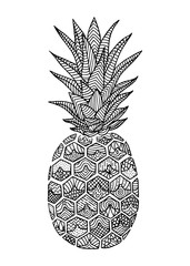 Pineapple doodle, hand drawn with brush pen