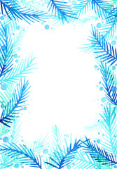 Blue coconut leaves with blue bubble watercolor hand painting for decoration on summer beach events.