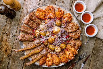 platter of different kebabs