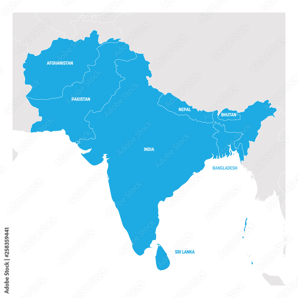 Wall mural south asia region. map of countries in southern asia. vector illustration