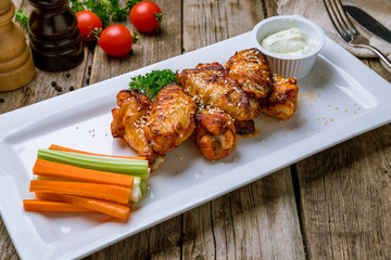 Chicken wings with blue cheese sauce