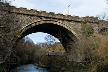 An old medieval bridge in Dean Village, Edinburgh, Scotland. 
