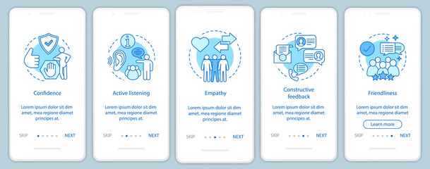 Employee soft qualities onboarding mobile app page screen vector