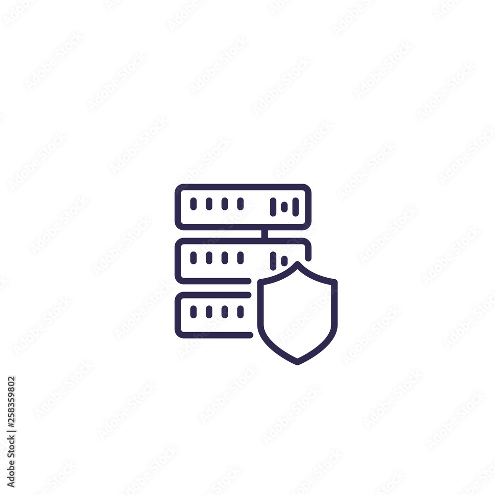Poster secure hosting, server vector line icon on white