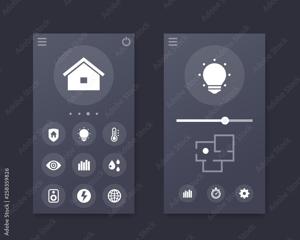 Poster smart house app interface, vector mobile ui