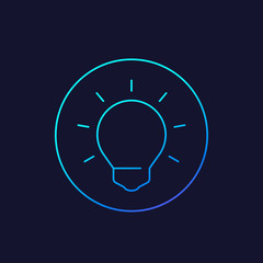 Shining light bulb icon, linear