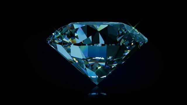 Sparkling fancy blue round cut diamond rotating on black background. Seamless loop 3D animation