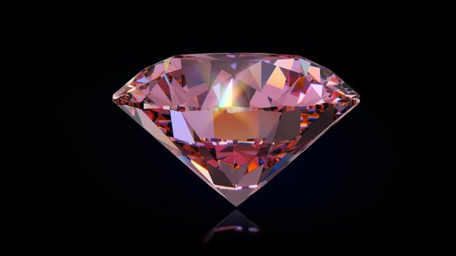 Sparkling fancy pink round cut diamond rotating on black background. Seamless loop 3D animation