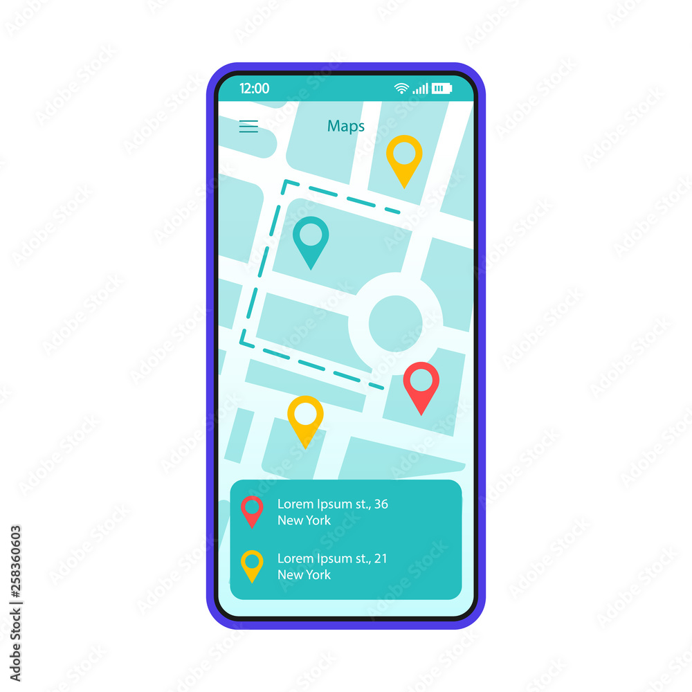 Aufkleber route searching app interface vector template
