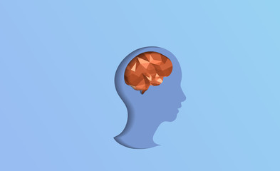Illustrate of head brain icon in paper cut style.