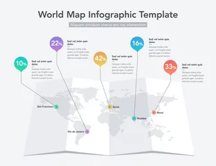 Poster World map infographic template with colorful pointer marks. Easy to use for your design or presentation. © tomasknopp