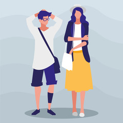 young couple with pose of modeling