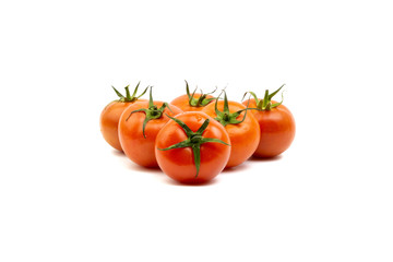 Tomato closeup on white background. Selective focus and crop fragment