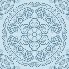 Seamless pattern with circular ornaments in blue and dark blue tones