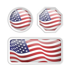 Set American flag inside glossy button glass frame collection