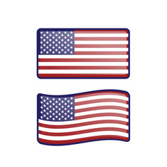 American USA waving flag set with glossy button effect