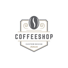 Coffee shop emblem template bean silhouette with retro typography vector illustration
