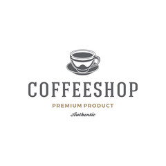 Coffee or tea shop emblem template cup silhouette with retro typography vector