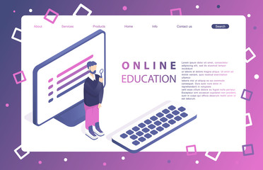 Landing page template of online education. Modern flat design concept of web page design for website and mobile website. Vector illustration in flat design.