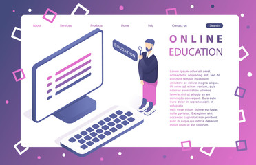 Landing page template of online education. Modern flat design concept of web page design for website and mobile website. Vector illustration in flat design.