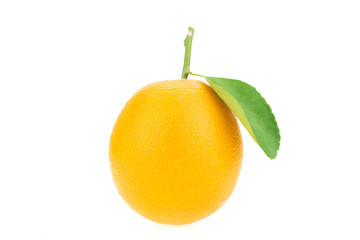 Orange juice and oranges with leaves