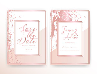 Wedding invitation card, Save the date wedding card, Modern card design with golden geometric and brush stroke, Vector illustration.